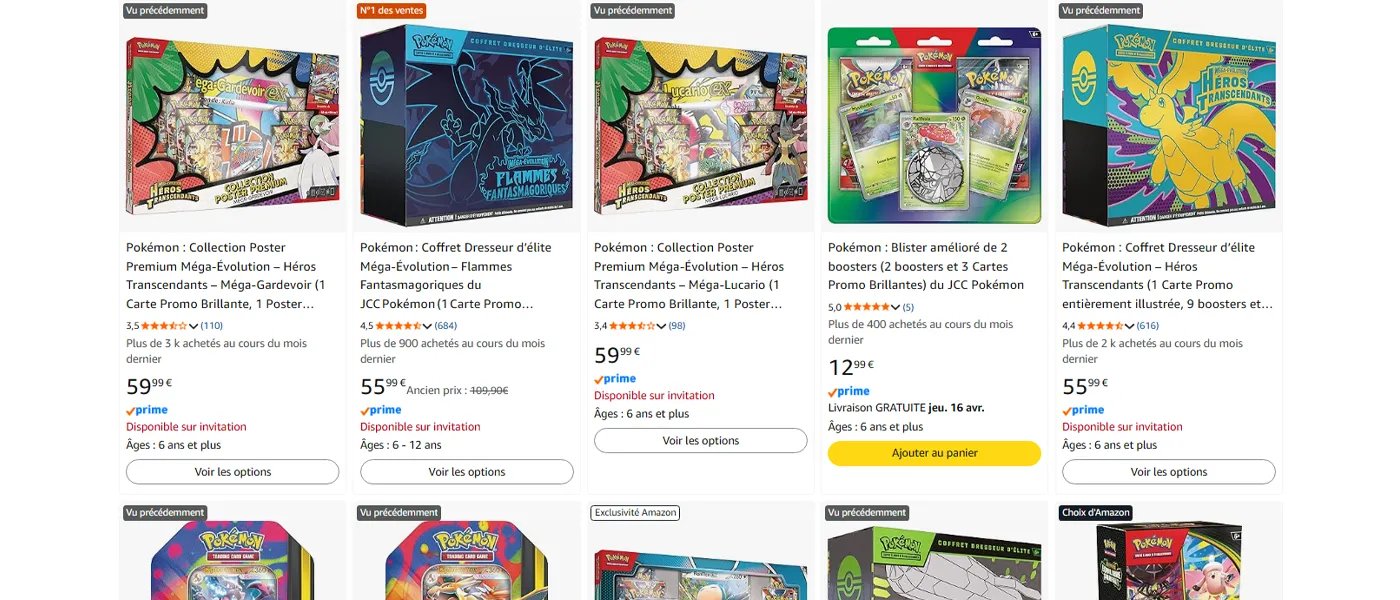 Acheter des cartes Pokémon sur Amazon